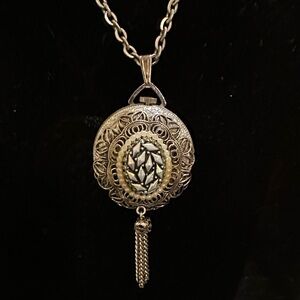 Elegant Silver and Black Filigree Woldman Watch Necklace